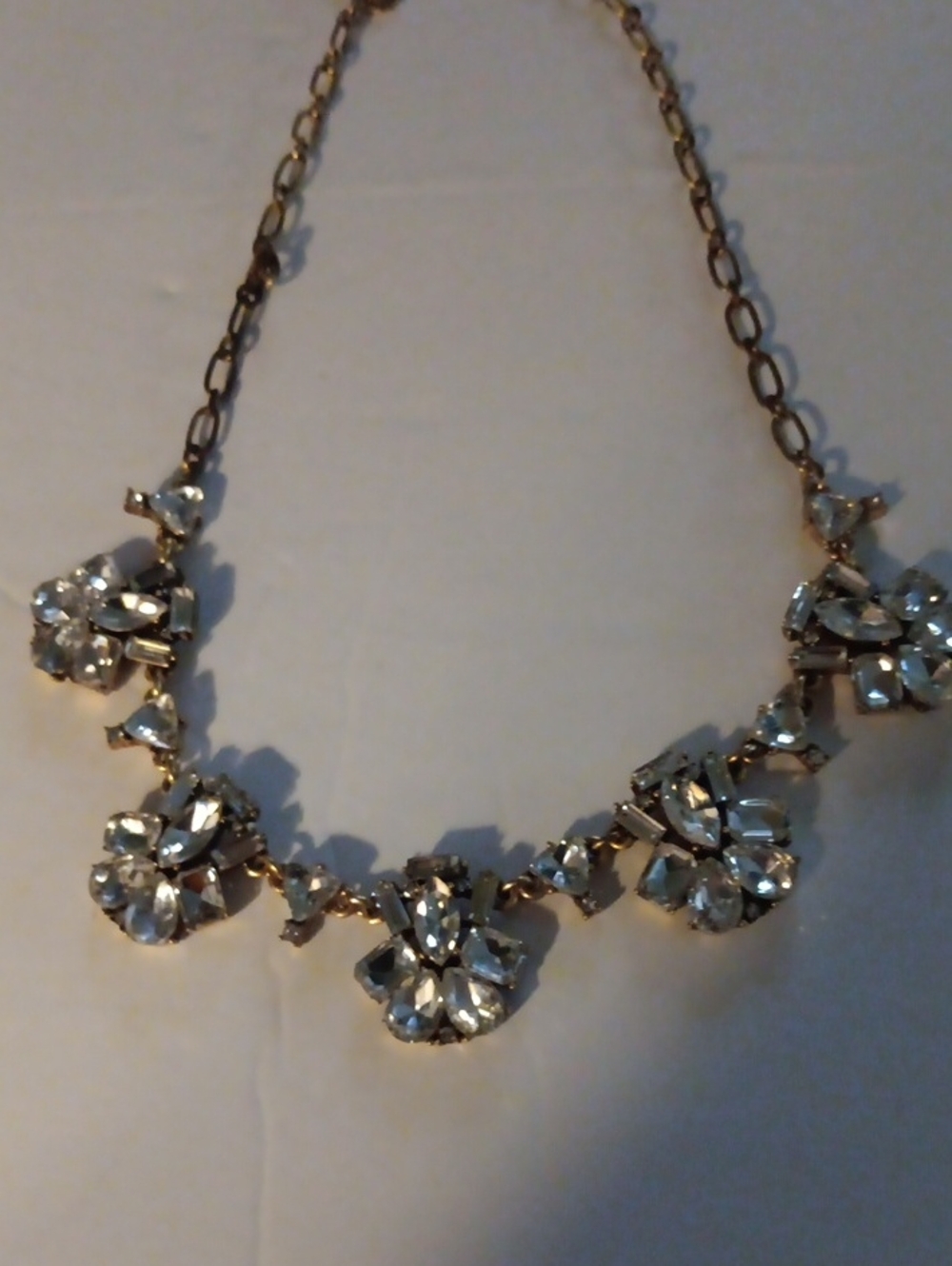 J. Crew Gold and Clear Crystal Floral Statement Necklace